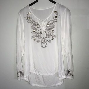 Vintage White blouse with bronze flower details